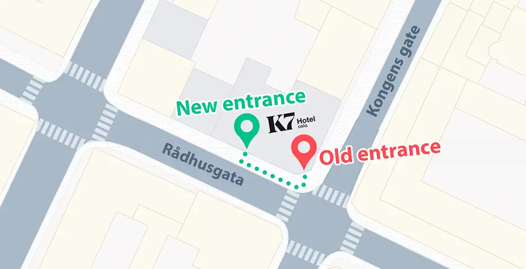 A map of the new entrance for K7 Hotel Oslo